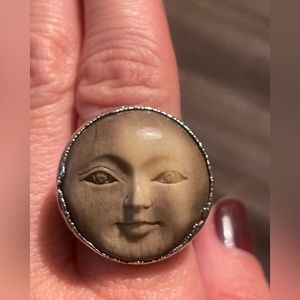 C&R Artisan handmade sterling silver, Moon Face Ring w/ semi-precious stones